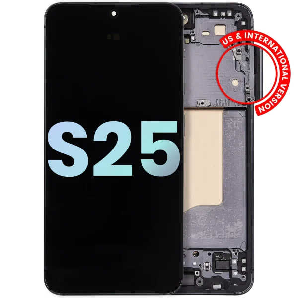 Samsung Galaxy S25 İle Uyumlu Çerçeveli Ekran Dokunmatik Ekran Orijinal Ekranı (Servis Paketi)(Mavi Siyah)