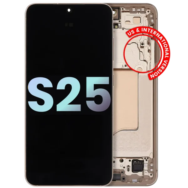 Samsung Galaxy S25 İle Uyumlu Çerçeveli Ekran Dokunmatik Ekran Orijinal Ekranı (Servis Paketi)(Pembe Altın)