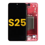 Samsung Galaxy S25 İle Uyumlu Çerçeveli Ekran Dokunmatik Ekran Orijinal(Mercan Kırmızısı)