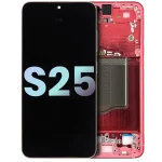 Samsung Galaxy S25 İle Uyumlu  Orijinal Ekranı (Servis Paketi)(Mercan Kırmızısı) Çerçeveli ekran Orijinal Ekranı
