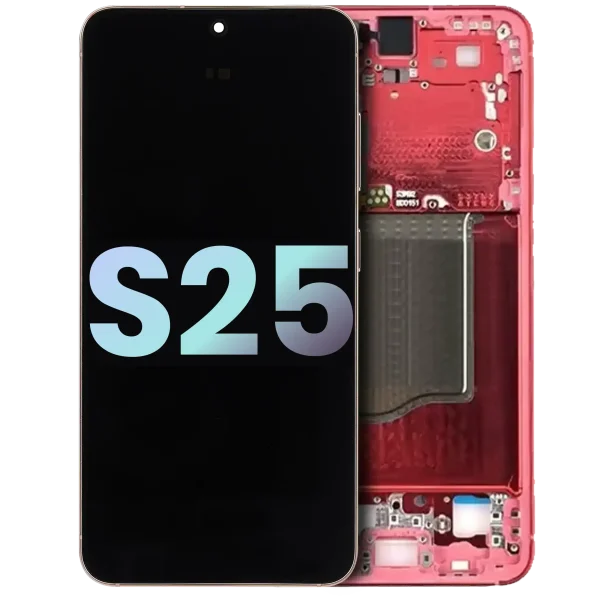 Samsung Galaxy S25 İle Uyumlu  Orijinal Ekranı (Servis Paketi)(Mercan Kırmızısı) Çerçeveli ekran Orijinal Ekranı