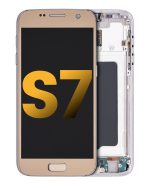 Samsung Galaxy S7 İle Uyumlu İçin Çerçeveli ekran Orijinal (Tüm ABD Modelleri) (Altın Platin)  Orijinal Ekranı