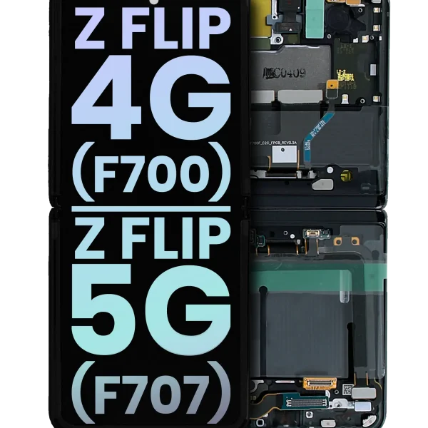 Samsung Galaxy Z Flip 4G (F700) / Z Flip 5G (F707) (Servis Paketi) (Ayna Siyahı) İle Uyumlu Çerçeveli ekran İç Orijinal Ekranı