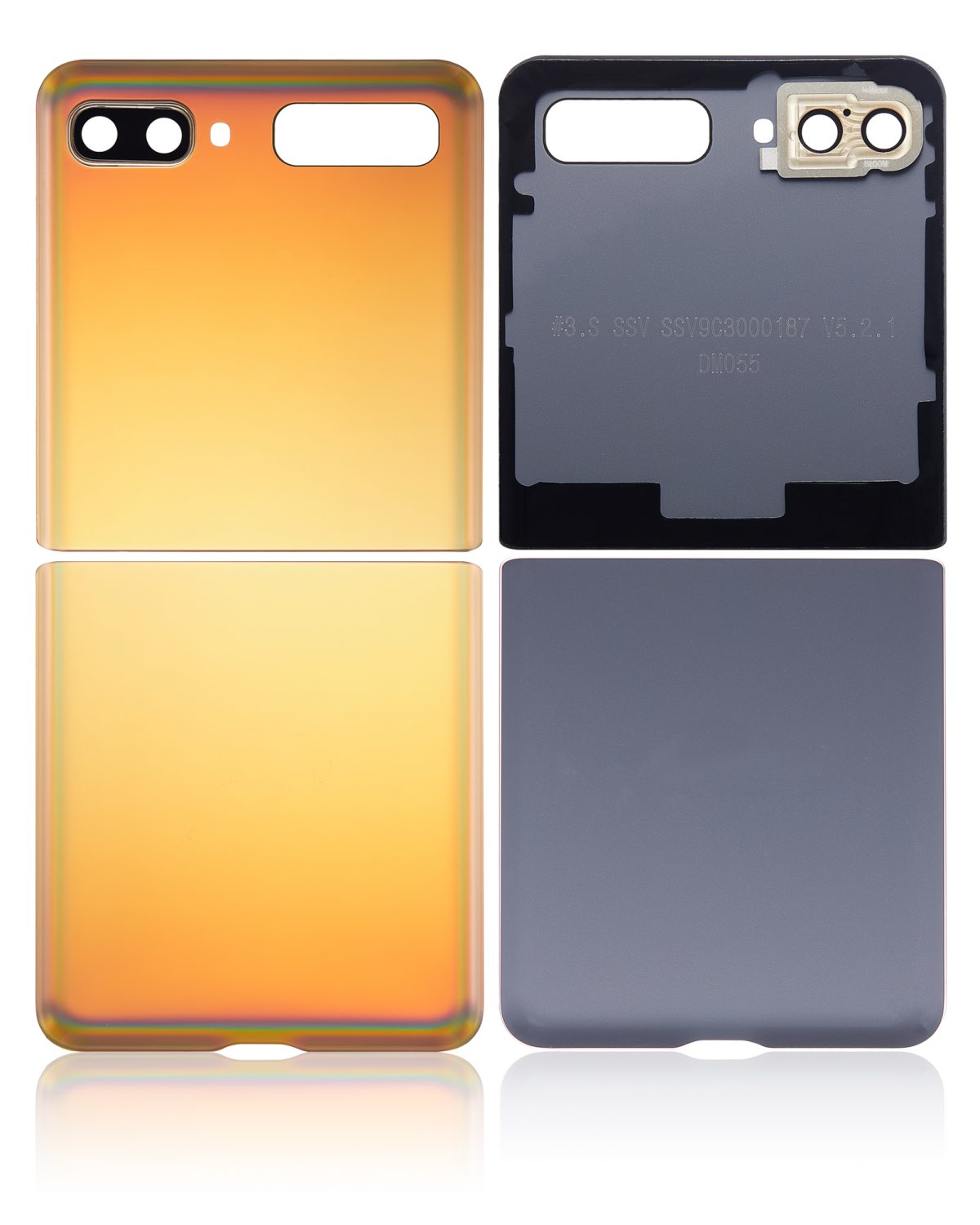 Üst ve Alt Arka Kapak Camı Kamera Lensiyle Samsung Galaxy Z Flip 4G Arka Kapak Camı Kamera Lensiyle (F700) / Z Flip 5G (F707) (Ayna Altın) İle Uyumlu - Görsel 2