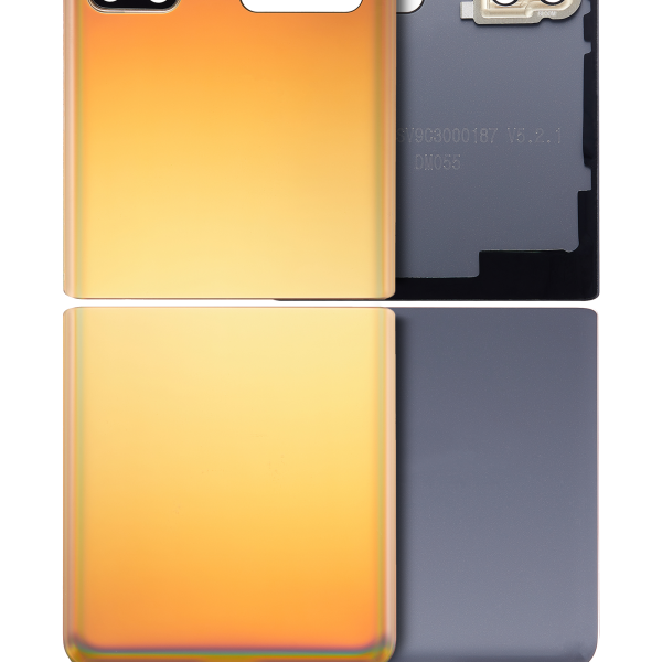 Üst ve Alt Arka Kapak Camı Kamera Lensiyle Samsung Galaxy Z Flip 4G (F700) / Z Flip 5G (F707) (Ayna Altın) İle Uyumlu