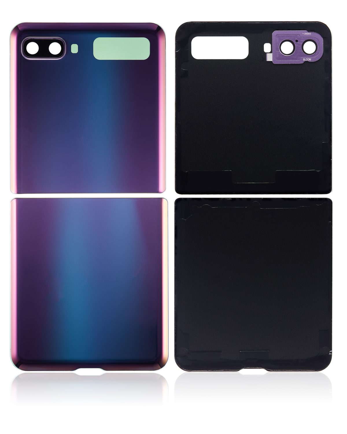 Üst ve Alt Arka Kapak Camı Kamera Lensiyle Samsung Galaxy Z Flip 4G Arka Kapak Camı Kamera Lensiyle  (F700) / Z Flip 5G (F707) (Ayna Moru) İle Uyumlu - Görsel 2