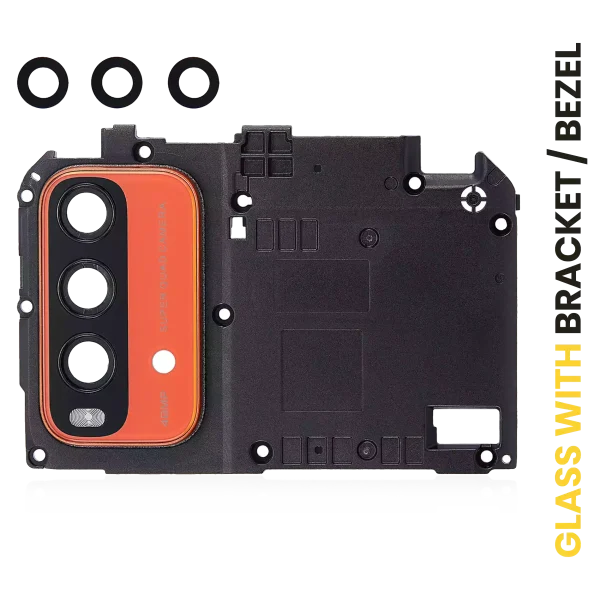 Xiaomi Redmi Note 9 4G İle Uyumlu Braketli / Çerçeveli Arka Kamera Lensi (Turuncu) Orijinal